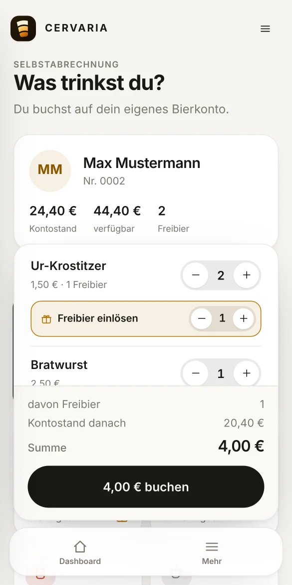 Getränk selbst buchen auf dem Handy – die digitale Strichliste